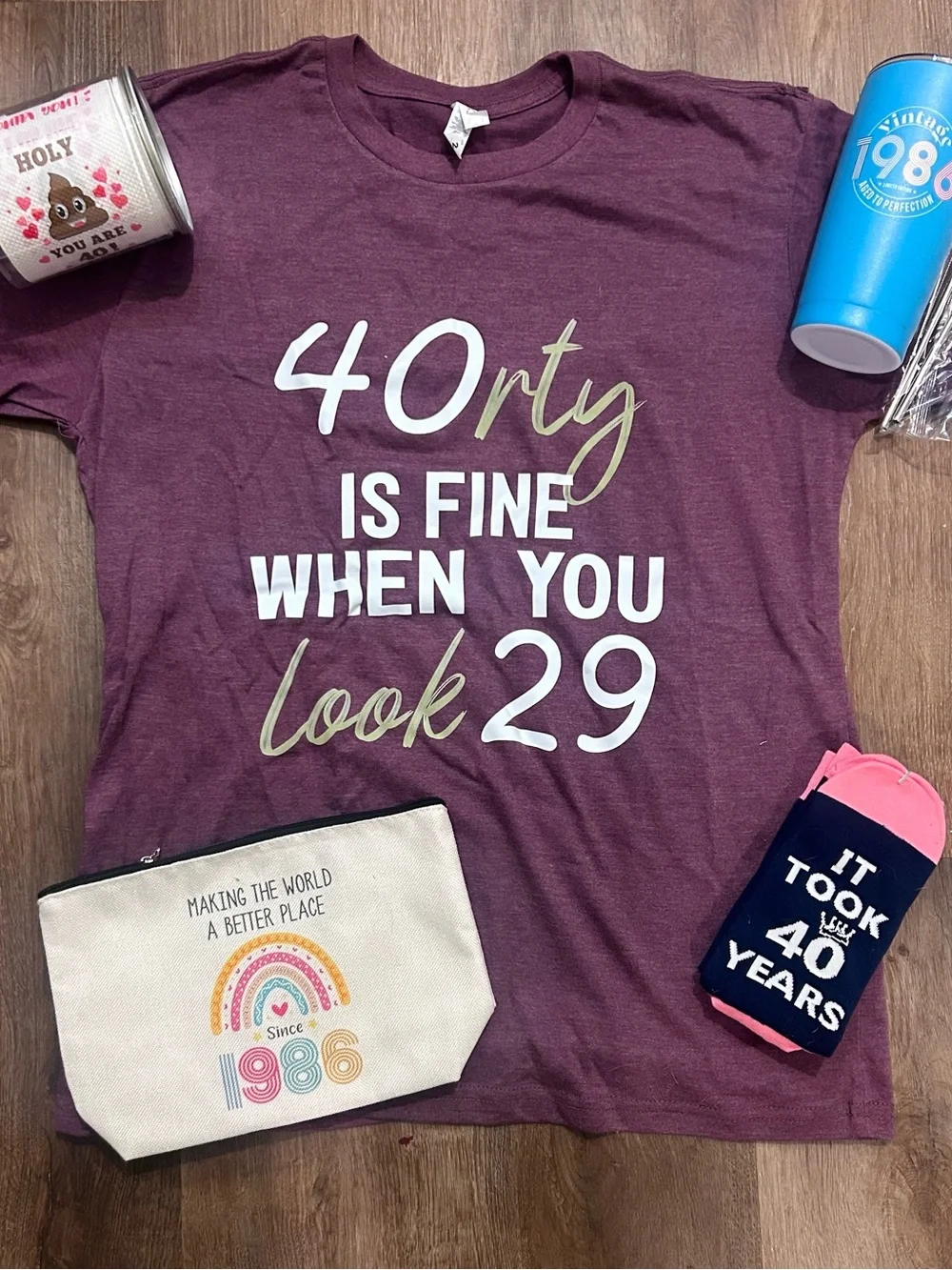 40rty Is Fine When You Look 29 Burgundy Birthday Tee Medium New, no tags/amazon